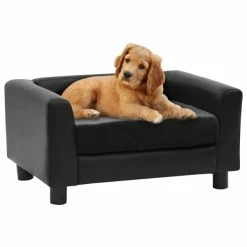 VIDAXL Hundesofa Schwarz 60x43x30 Cm Plüsch Und Kunstleder