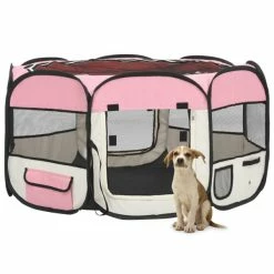 VIDAXL Faltbarer Welpenlaufstall Mit Tragetasche Rosa 125x125x61 Cm