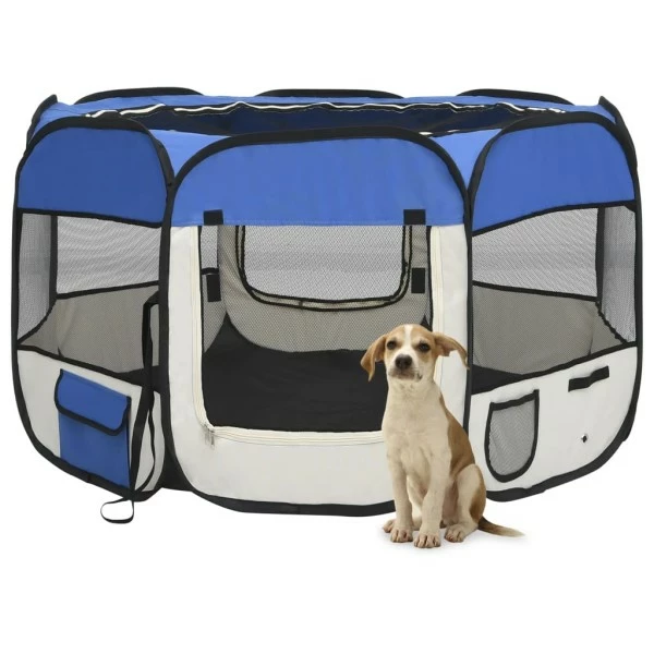 VIDAXL Faltbarer Welpenlaufstall Mit Tragetasche Blau 110x110x58 Cm 3 VIDAXL Faltbarer Welpenlaufstall Mit Tragetasche Blau 110x110x58 Cm