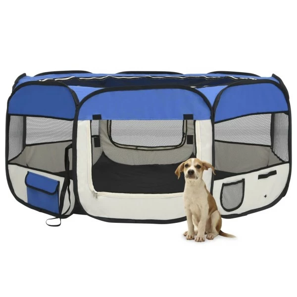 VIDAXL Faltbarer Welpenlaufstall Mit Tragetasche Blau 145x145x61 Cm 3 VIDAXL Faltbarer Welpenlaufstall Mit Tragetasche Blau 145x145x61 Cm