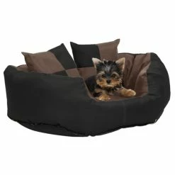 VIDAXL Hundekissen Wendbar Und Waschbar Schwarz Und Braun 65x50x20 Cm