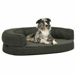 VIDAXL Hundematratze Ergonomisch 90x64cm Leinenoptik Fleece Dunkelgrau