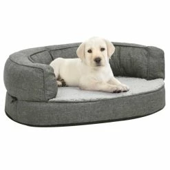 VIDAXL Hundematratze Ergonomisch 60x42 Cm Leinenoptik Fleece Grau
