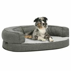 VIDAXL Hundematratze Ergonomisch 75x53 Cm Leinenoptik Fleece Grau
