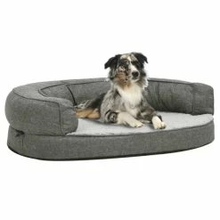VIDAXL Hundematratze Ergonomisch 90x64cm Leinenoptik Fleece Grau