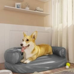 VIDAXL Hundebett Ergonomisch Schaumstoff Grau 75x53 Cm Kunstleder