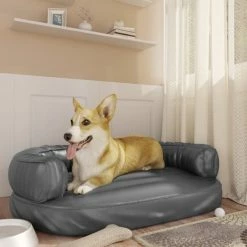 VIDAXL Hundebett Ergonomisch Schaumstoff Grau 88x65 Cm Kunstleder