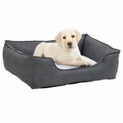 VIDAXL Hundebett Grau-Weiß 85,5x70x23 Cm Fleece Leinenoptik