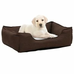 VIDAXL Hundebett Braun-Weiß 85,5x70x23 Cm Fleece Leinenoptik