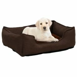 VIDAXL Hundebett Braun 85,5x70x23 Cm Fleece Leinenoptik