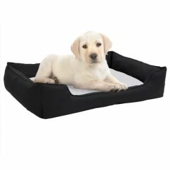 VIDAXL Hundebett Schwarz-Weiß 65x50x20 Cm Fleece Leinenoptik