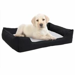 VIDAXL Hundebett Schwarz-Weiß 85,5x70x23 Cm Fleece Leinenoptik