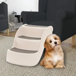 VIDAXL Hundetreppe Mit 3 Stufen Klappbar Creme 50x38x38 Cm Kunststoff