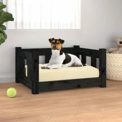 VIDAXL Hundebett Schwarz 55,5x45,5x28 Cm Massivholz Kiefer