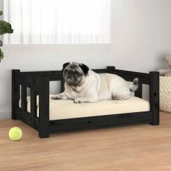 VIDAXL Hundebett Schwarz 65,5x50,5x28 Cm Massivholz Kiefer