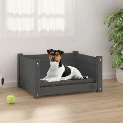 VIDAXL Hundebett Grau 55,5x45,5x28 Cm Massivholz Kiefer