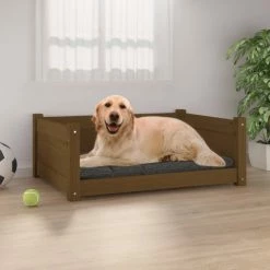 VIDAXL Hundebett Honigbraun 75,5x55,5x28 Cm Massivholz Kiefer