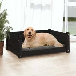 VIDAXL Hundebett Schwarz 75,5x55,5x28 Cm Massivholz Kiefer