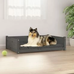 VIDAXL Hundebett Grau 95,5x65,5x28 Cm Massivholz Kiefer
