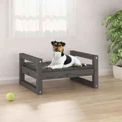 VIDAXL Hundebett Grau 55,5x45,5x28 Cm Massivholz Kiefer