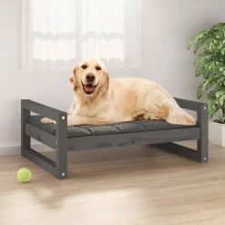 VIDAXL Hundebett Grau 75,5x55,5x28 Cm Massivholz Kiefer