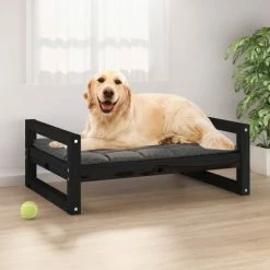 VIDAXL Hundebett Schwarz 75,5x55,5x28 Cm Massivholz Kiefer