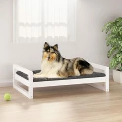 VIDAXL Hundebett Weiß 95,5x65,5x28 Cm Massivholz Kiefer