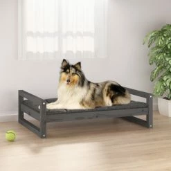 VIDAXL Hundebett Grau 95,5x65,5x28 Cm Massivholz Kiefer