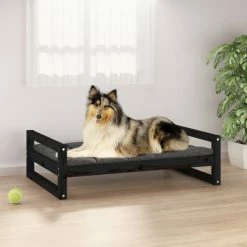 VIDAXL Hundebett Schwarz 95,5x65,5x28 Cm Massivholz Kiefer