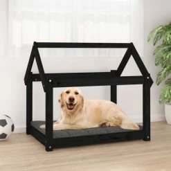 VIDAXL Hundebett Schwarz 81x60x70 Cm Massivholz Kiefer