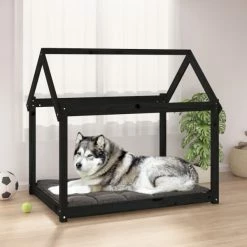 VIDAXL Hundebett Schwarz 111x80x100 Cm Massivholz Kiefer