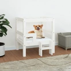 VIDAXL Hundebett Weiß 55,5x53,5x60 Cm Massivholz Kiefer