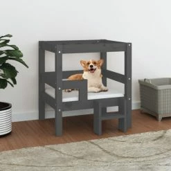 VIDAXL Hundebett Grau 55,5x53,5x60 Cm Massivholz Kiefer