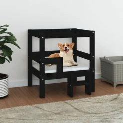 VIDAXL Hundebett Schwarz 55,5x53,5x60 Cm Massivholz Kiefer