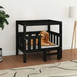 VIDAXL Hundebett Schwarz 75,5x63,5x70 Cm Massivholz Kiefer