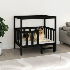 VIDAXL Hundebett Schwarz 105,5x83,5x100 Cm Massivholz Kiefer