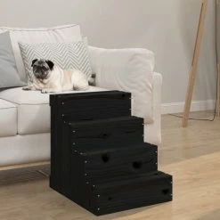 VIDAXL Haustiertreppe Schwarz 40x49x47 Cm Massivholz Kiefer