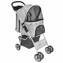 VIDAXL Haustier-Buggy Hund/Katze Klappbarer Reisewagen Grau