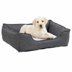 VIDAXL Hundebett Grau-Weiß 110,5x80,5x26 Cm Fleece Leinenoptik