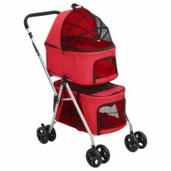 VIDAXL Hundewagen Für 2 Hunde Faltbar Rot 83x48x97 Cm Oxford-Gewebe